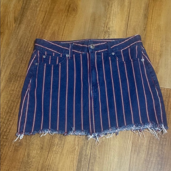 American Eagle red, white & blue Striped Denim hi rise Mini Skirt size 10 - Picture 1 of 7